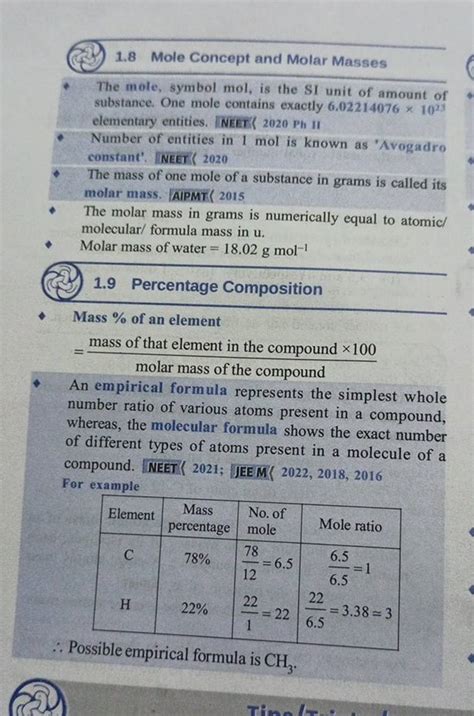 1.8 Mole Concept and Molar Masses The mole, symbol mol, is the SI unit of..