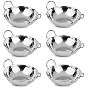 Buy Set of 6 - Stainless Steel Balti Dishes Karahi Curry Deep Serving ...