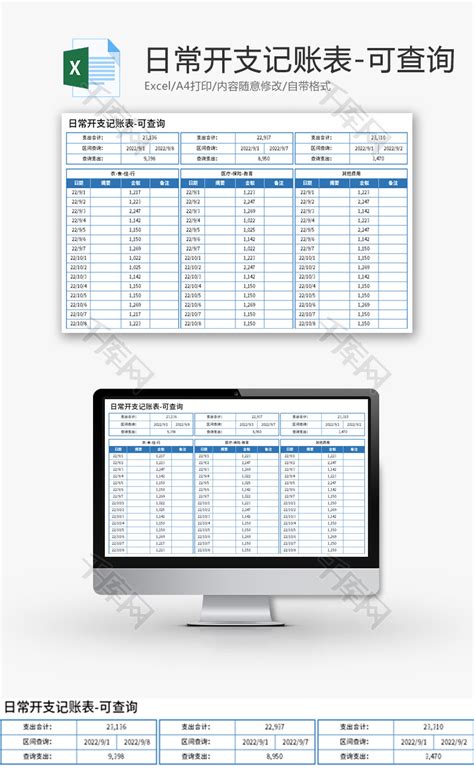 日常开支记账表Excel模板_千库网(excelID：181053)