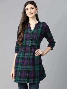 One Femme Casual Checkered Women Green Top - Buy One Femme Casual ...