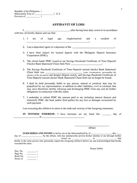 Affidavit of Loss - Blank Fillable Template | Fill Out, Print ...
