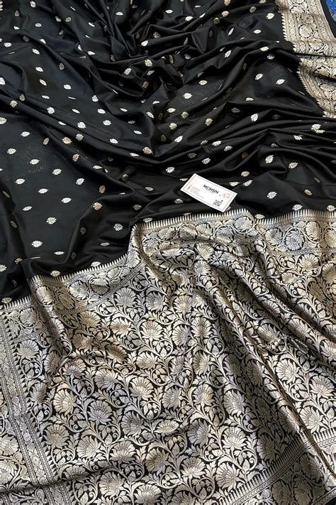 Black Rudraksha Buti Katan Silk Banarasi Saree – Mohsin Textiles