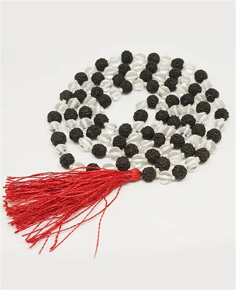 Black Rudraksha Mala with Sphatik Beads - For Spirituality