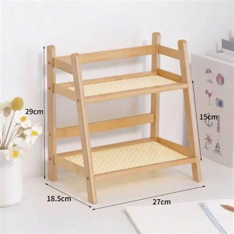 Wooden Storage Shelf For Kitchen Rattan Desktop Organizer Display Rack ...