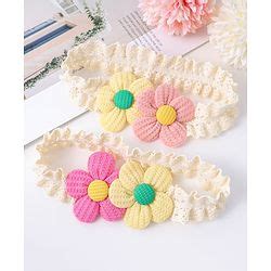 Babyhug Free Size Headbands with Floral Applique Pack of 2 - Multicolor