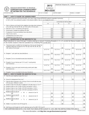 Fillable Online dor mo CORPORATION UNDERPAYMENT OF ESTIMATED TAX ...