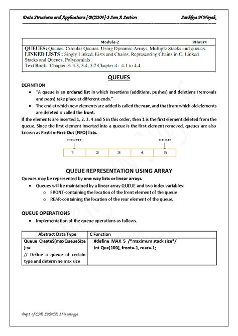 Module 2 Notes DSA - QUEUES DEFINITION “A queue is an ordered list in ...