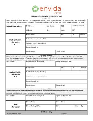 Fillable Online Mileage Reimbursement Verification Form (single trip ...