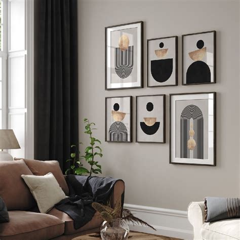 Gallery Wall Set: Mid Century Shapes, Set of 6 Paintings ...