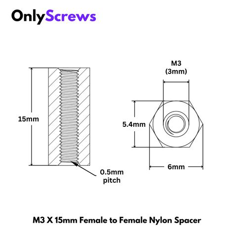 M3 X 15mm Female to Female Nylon Hex Threaded Standoff Spacer – OnlyScrews