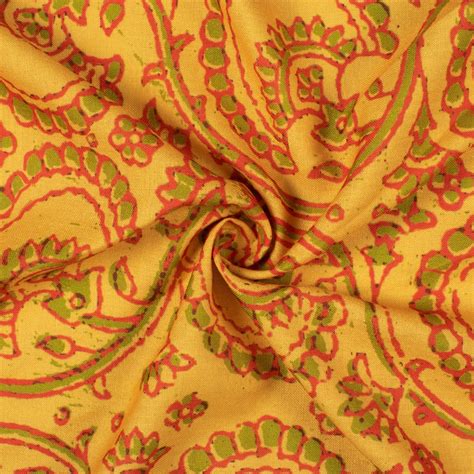 Goldenrod Yellow And Red Floral Pattern Digital Print Linen Textured F ...