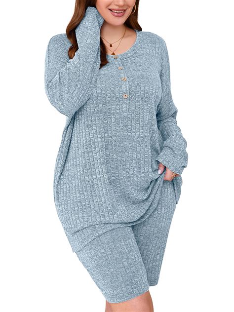 SHOWMALL Women Plus Loungewear Sets Plus Size Pajamas Sets 2 Piece ...