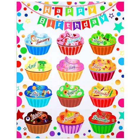 Classroom Birthday Poster Chart Happy Birthday Cupcakes Classroom ...