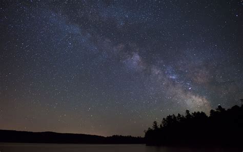 Download wallpaper 1680x1050 lake, starry sky, trees, silhouettes, dark ...