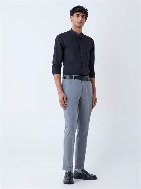 Buy WES Formals Grey Slim-Fit Mid-Rise Trousers from Westside