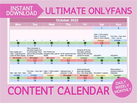 Ultimate Onlyfans Content Calendar - Planner for Adult Creators Using ...