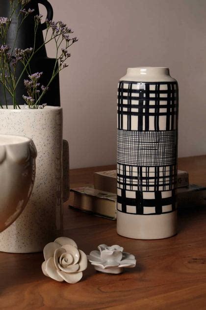 Buy Ajra Hand Painted White And Black Ceramic Flower Vase Online ...