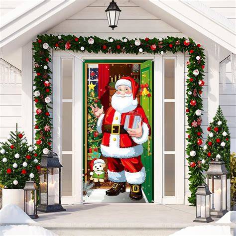 Amazon.com: Christmas Door Cover Decoration Santa Claus Xmas Hanging ...
