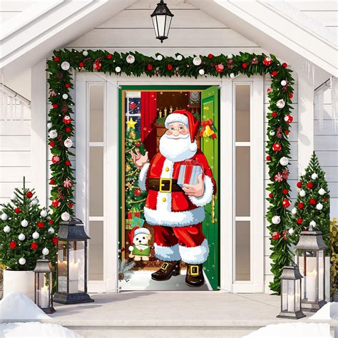 Amazon.com: Christmas Door Cover Decoration Santa Claus Xmas Hanging ...