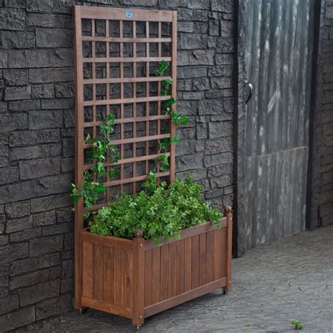 Wood Planter Box With Trellis