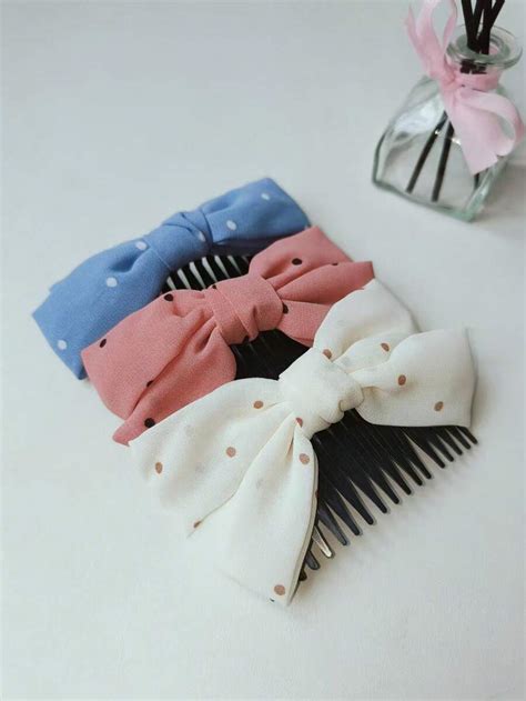 3pcs/Set Women Solid Color Polka Dot Mesh Side Comb Hair Accessories ...