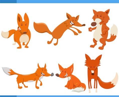 Funny cartoon foxes wild animal characters set | Premium Vector