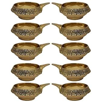 Buy Divya Mantra Brass Diyas For Puja Set Deepam Kundulu Pooja Items ...