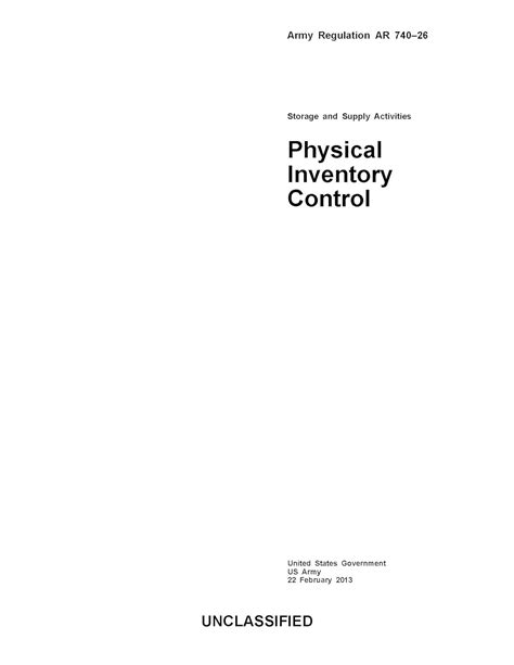 Army Regulation AR 740-26 Storage and Supply Activities Physical ...