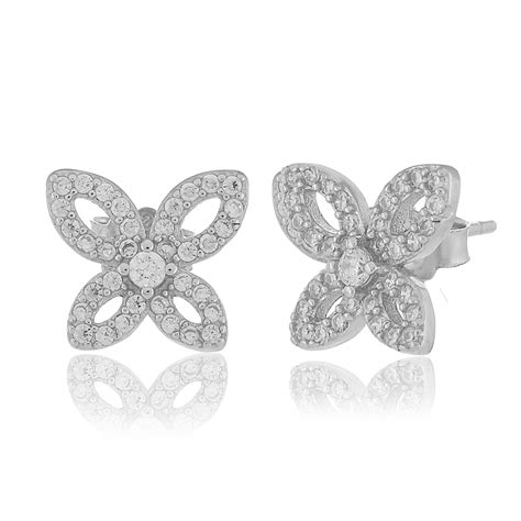 925 Sterling silver white gold Butterfly Silver earrings for womens an