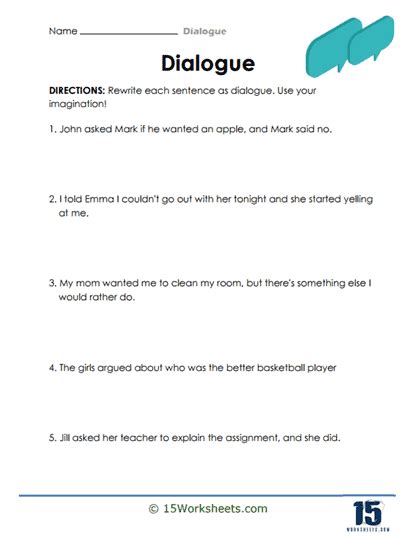Write a Dialogue Worksheet 的图像结果