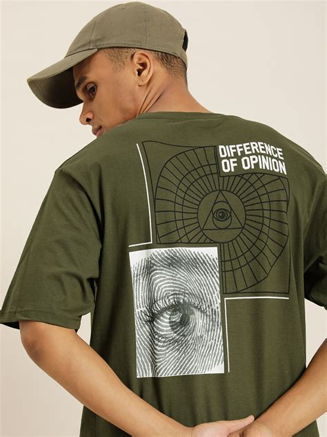 Difference of Opinion Men Olive Green Graphic Printed Pure Cotton ...