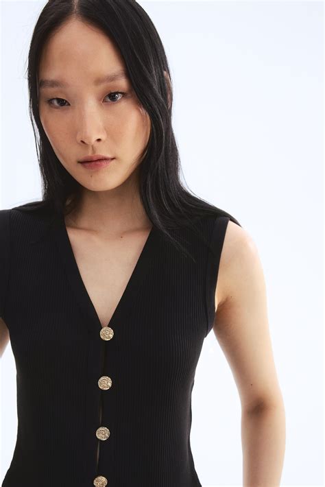 Rib-knit waistcoat - Black - Ladies | H&M IN