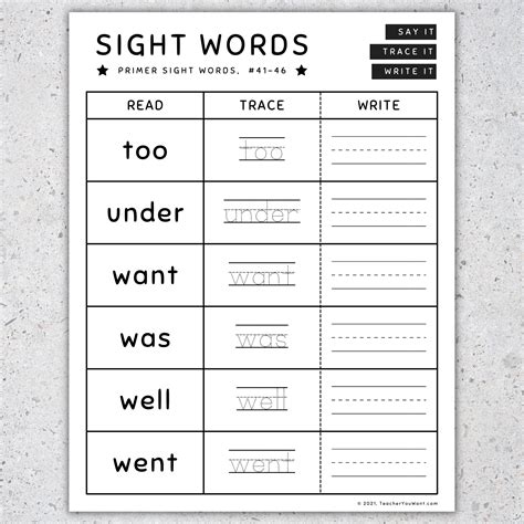 Primer Sight Words: Kindergarten Read, Trace and Write Worksheets, [SET ...