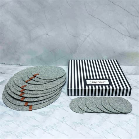 Earthy Braid Box (6 Piece Placemat + 3 Piece Trivet + 6 Piece Coaster ...