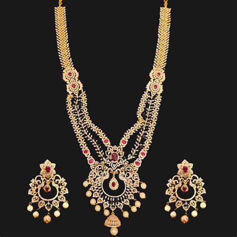Layered American Diamond Haram with Pendant - Ruby & Pearl Necklace ...
