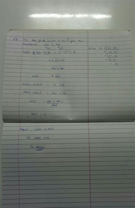 0310, 1014) - 10.8. Find the (HCF x LCM) for the numbers 100 and 190.х ...