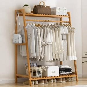 ADA Natural Bamboo Coat Stand, Top Shelf Storage Organizer with Shoe ...