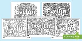 Evelyn Mindfulness Name Colouring Bookmarks (teacher made)