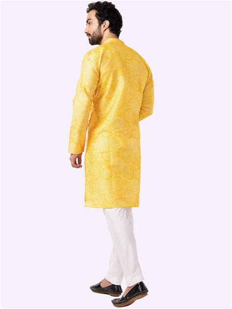 Ethnic Sunflower Yellow Printed Kurta For Men – The Kurta Company