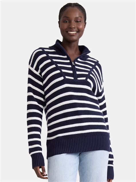 Time and Tru Women's Half Zip Pullover Sweater, Midweight, Sizes XS ...