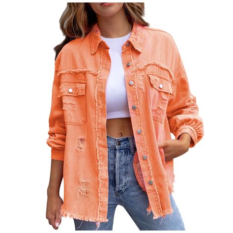 Women's Ripped Denim Jacket Retro Distressed Jean Jacket Coat Long ...