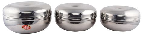 Buy Long Life Stainless Steel Containers, 3 Liters, Silver Online at ...