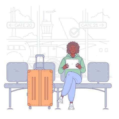 Young man sitting in airport terminal. travel and vacation concept ...