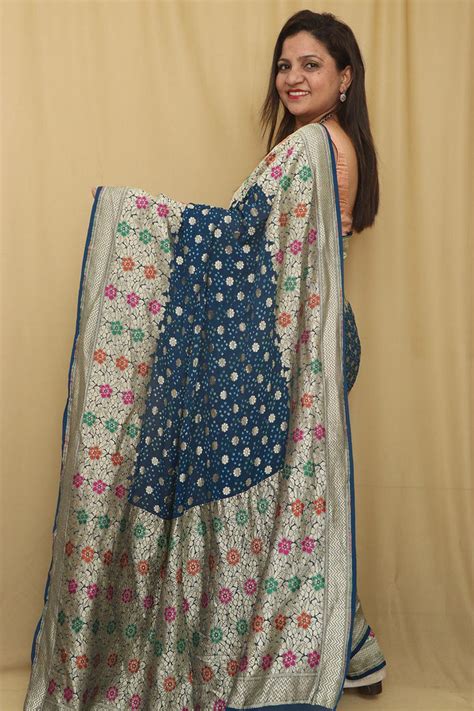 Blue Banarasi Bandhani Georgette Saree