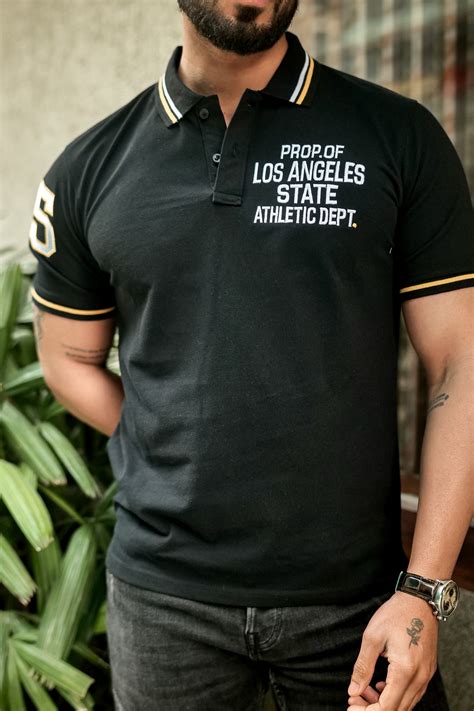 Black Ribbed Collar Embroidered Polo T-Shirt – Gritstones