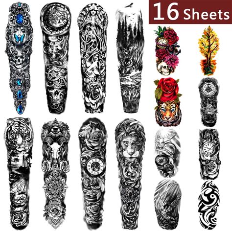 Buy Extra Large Waterproof Temporary Tattoos 8 Sheets Full Arm Fake ...