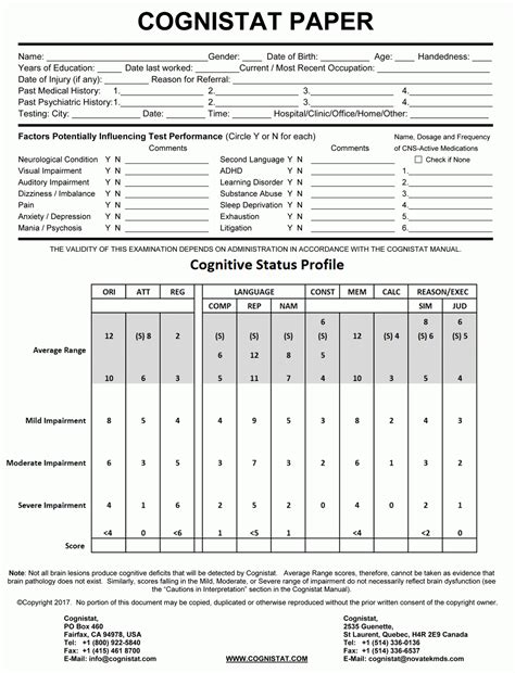 Rapid Cognitive Assessment | Original Paper Test | Cognistat