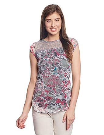 THE VANCA Women Boat Neck top in Grey Color with lace Overlay at ...