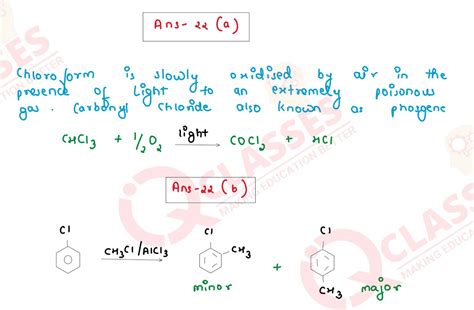 Write equations for the following : (a) Oxidation of chloroform by air ...