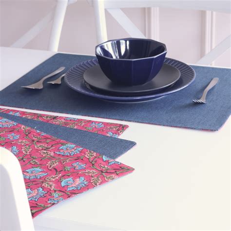 Wipeable & Reversible Cotton Placemats | Set of 4 and 6| Royal Fuschia ...